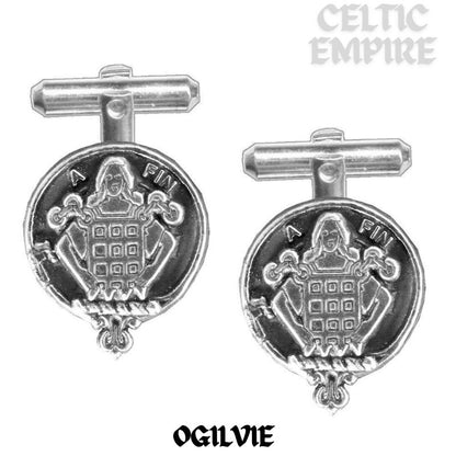 Ogilvie Family Clan Crest Scottish Cufflinks; Pewter, Sterling Silver and Karat Gold