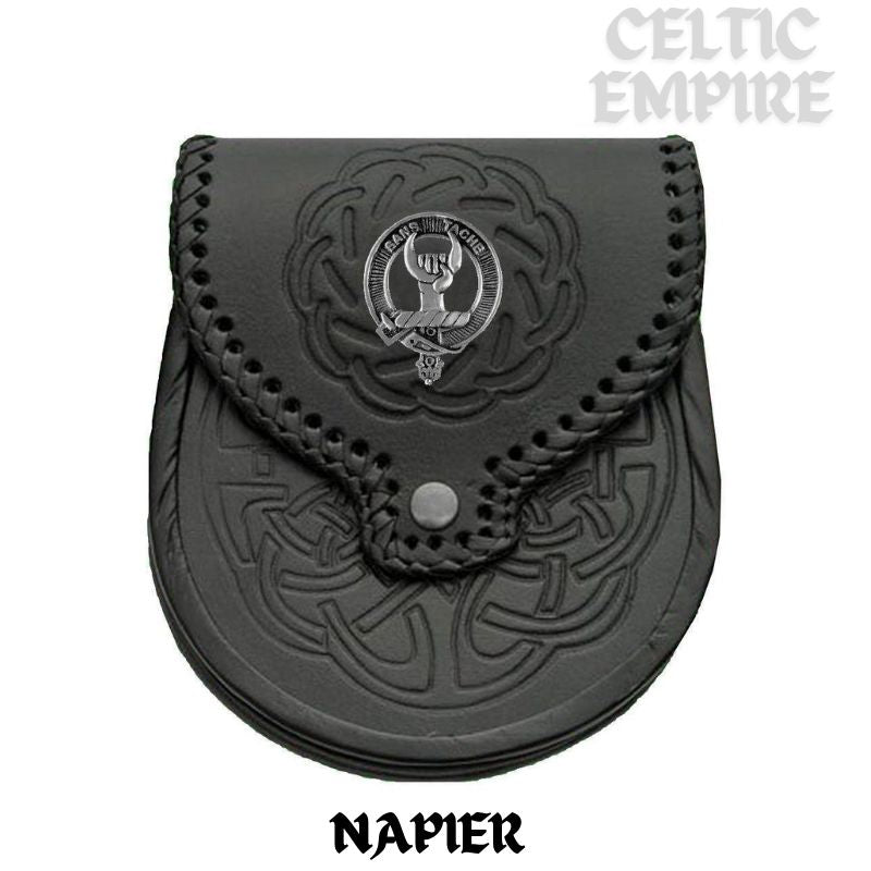 Napier Scottish Family Clan Badge Sporran, Leather
