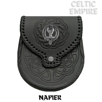 Napier Scottish Family Clan Badge Sporran, Leather