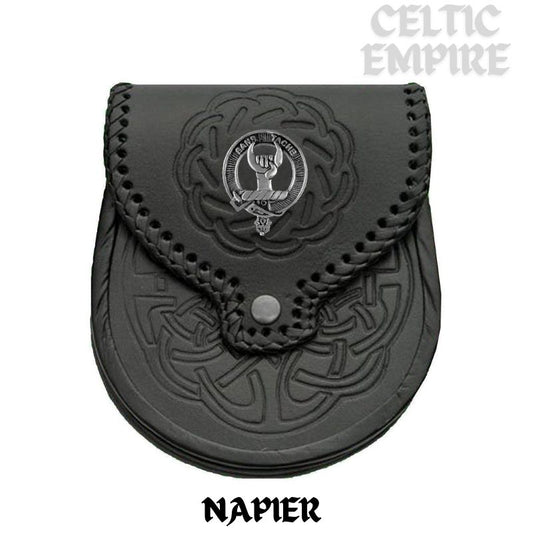 Napier Scottish Family Clan Badge Sporran, Leather