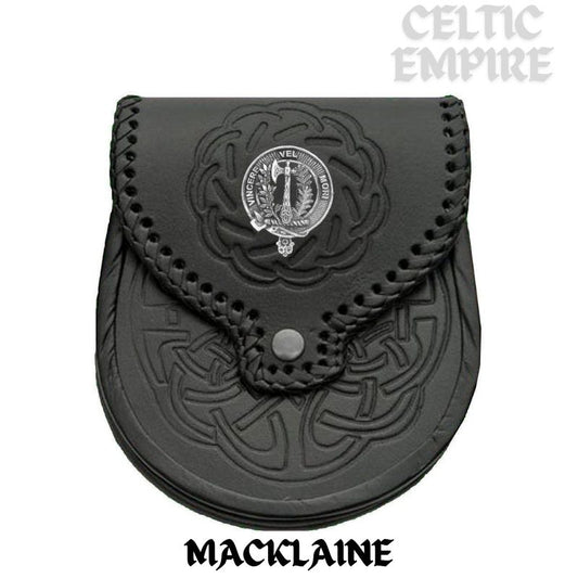 MacLaine Scottish Family Clan Badge Sporran, Leather