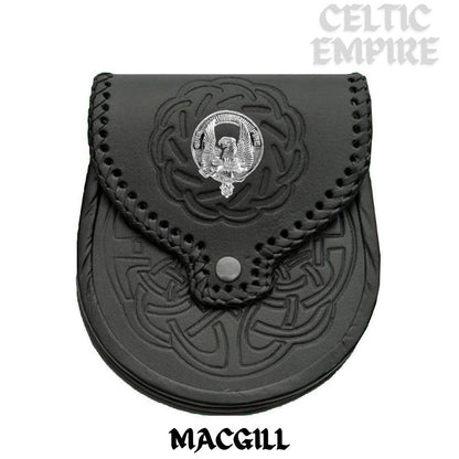 MacGill Scottish Family Clan Badge Sporran, Leather