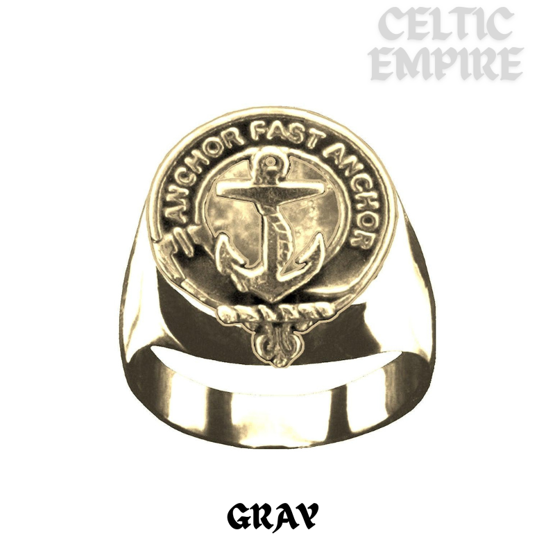 Gray Scottish Family Clan Crest Ring - Sterling Silver and Karat Gold