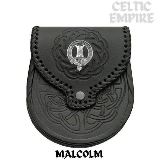 Malcolm Scottish Family Clan Badge Sporran, Leather