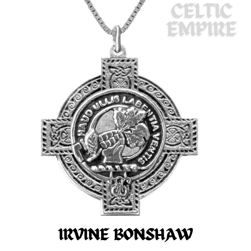 Irvine (Bonshaw) Family Clan Crest Celtic Cross Pendant Scottish
