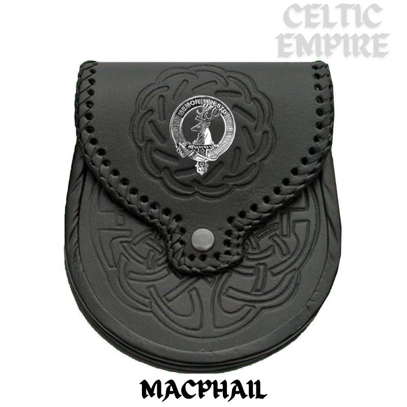 MacPhail Scottish Family Clan Badge Sporran, Leather