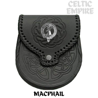 MacPhail Scottish Family Clan Badge Sporran, Leather