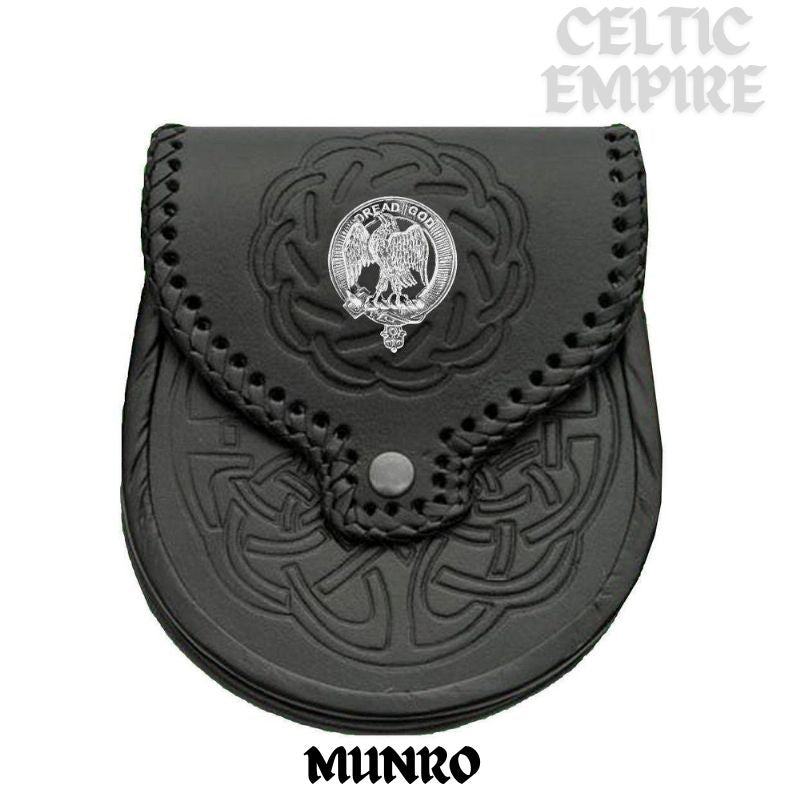 Munro Scottish Family Clan Badge Sporran, Leather