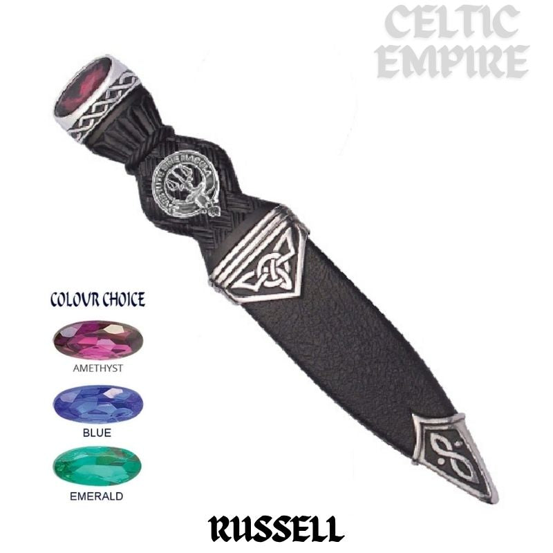 Russell Interlace Family Clan Crest Sgian Dubh, Scottish Knife