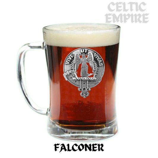 Falconer Family Clan Crest Badge Glass Beer Mug
