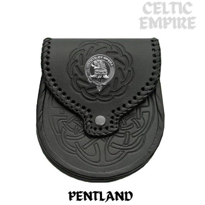 Pentland Scottish Family Clan Badge Sporran, Leather