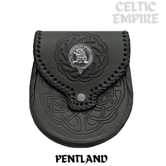 Pentland Scottish Family Clan Badge Sporran, Leather
