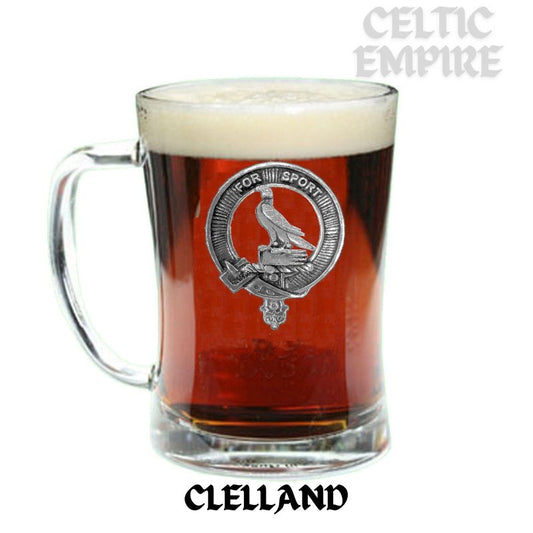 Clelland Family Clan Crest Badge Glass Beer Mug