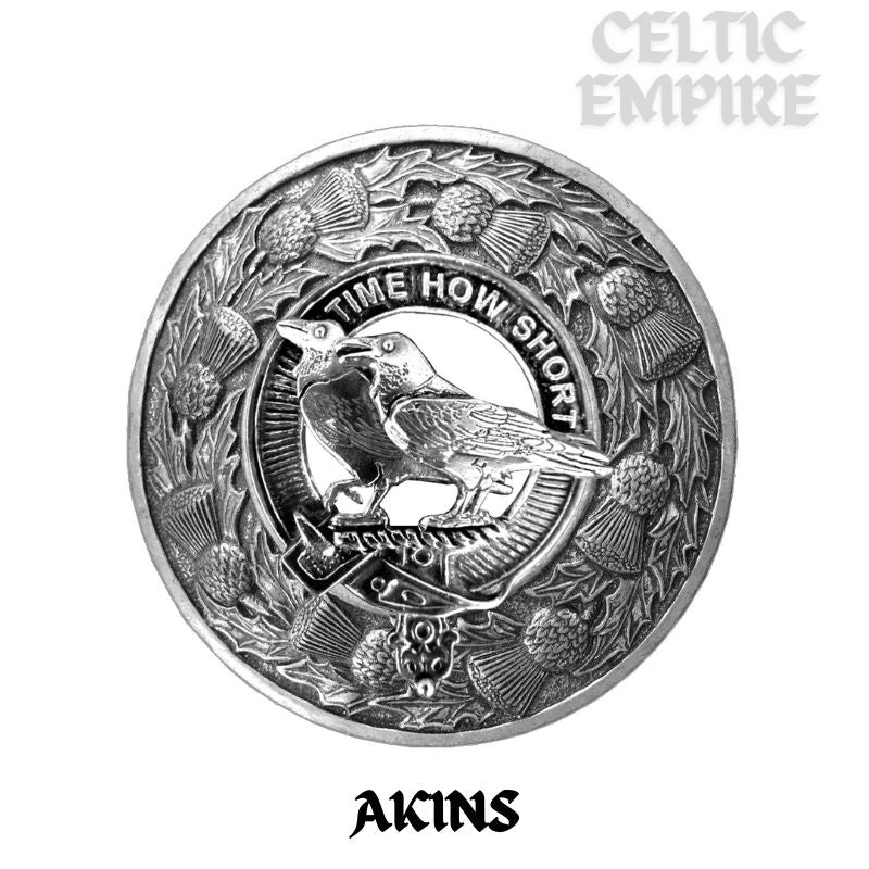 Akins Family Clan Badge Scottish Plaid Brooch