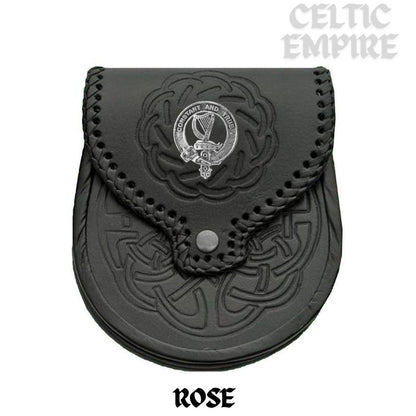 Rose Scottish Family Clan Badge Sporran, Leather