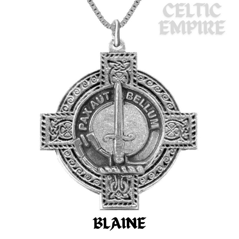 Blaine Family Clan Crest Celtic Cross Pendant Scottish