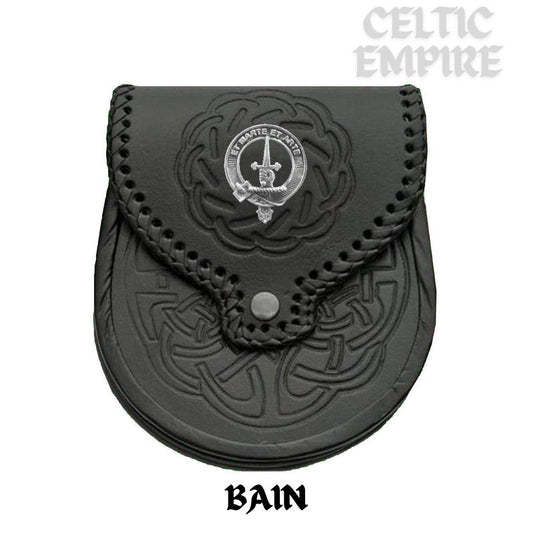 Bain Scottish Family Clan Badge Sporran, Leather