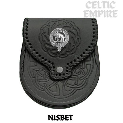 Nisbet Scottish Family Clan Badge Sporran, Leather