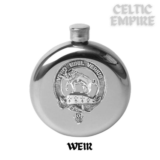 Weir 5 oz Round Family Clan Crest Scottish Badge Flask