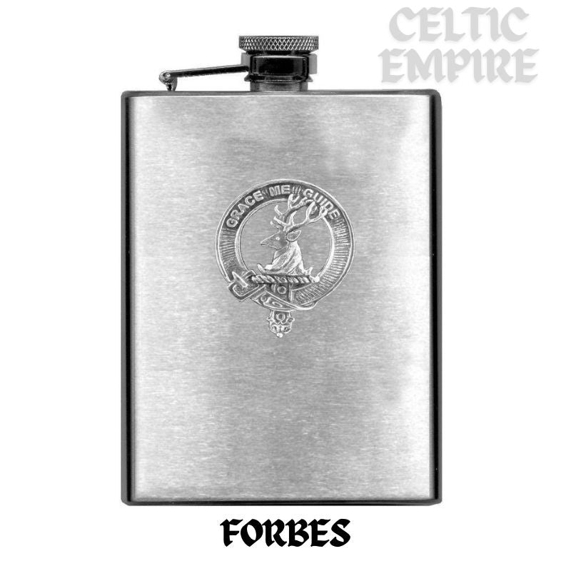 Forbes Family Clan Crest Scottish Badge Stainless Steel Flask 8oz