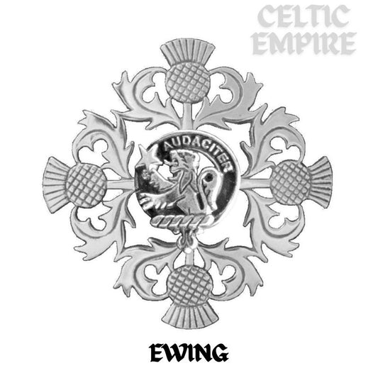 Ewing Family Clan Crest Scottish Four Thistle Brooch