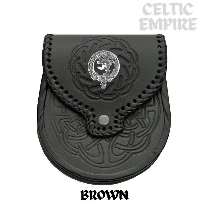 Brown Scottish Family Clan Badge Sporran, Leather