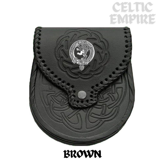 Brown Scottish Family Clan Badge Sporran, Leather