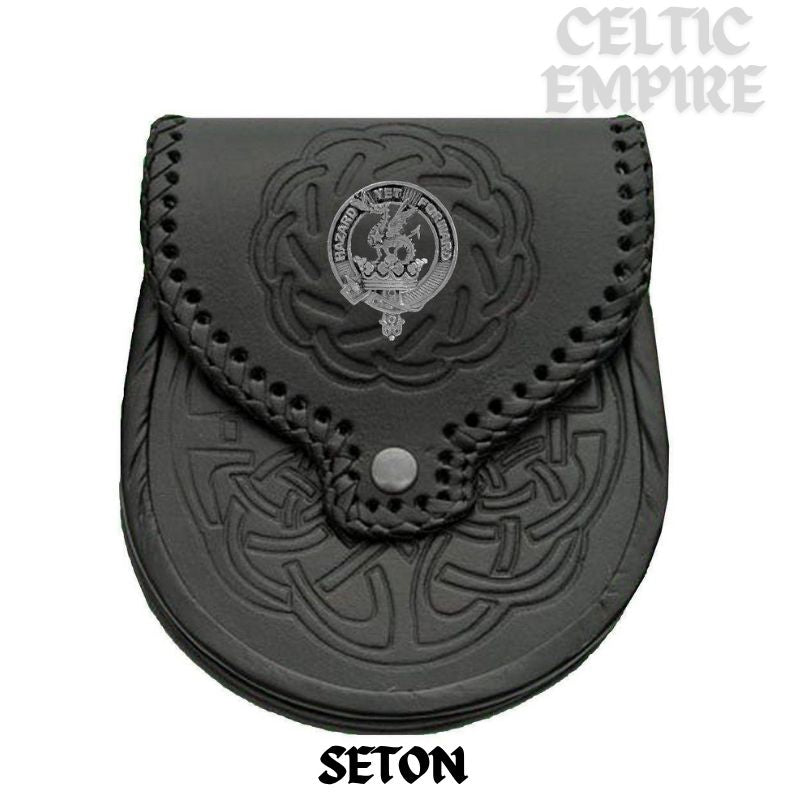 Seton Scottish Family Clan Badge Sporran, Leather