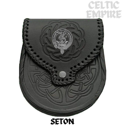 Seton Scottish Family Clan Badge Sporran, Leather