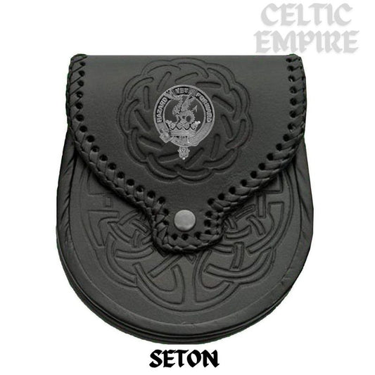 Seton Scottish Family Clan Badge Sporran, Leather
