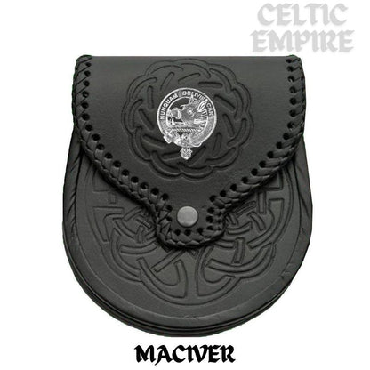 MacIver Scottish Family Clan Badge Sporran, Leather