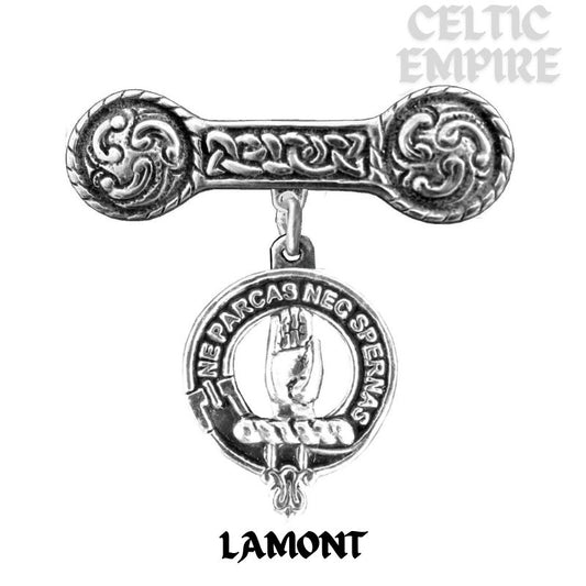 Lamont Family Clan Crest Iona Bar Brooch - Sterling Silver