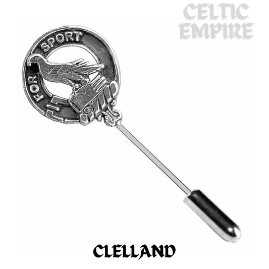 Clelland Family Clan Crest Stick or Cravat pin, Sterling Silver