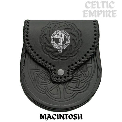 MacIntosh Scottish Family Clan Badge Sporran, Leather
