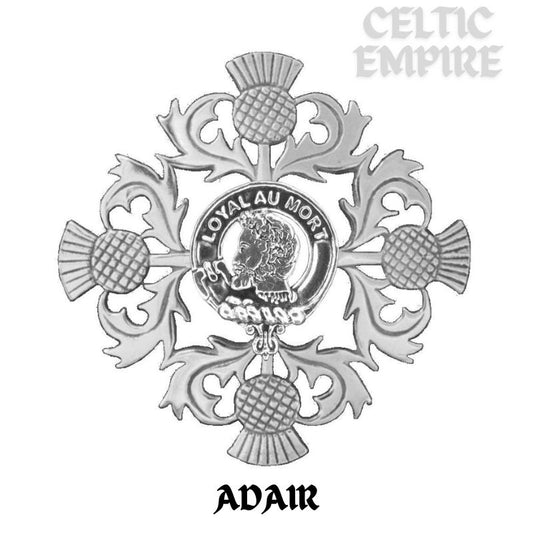 Adair Family Clan Crest Scottish Four Thistle Brooch