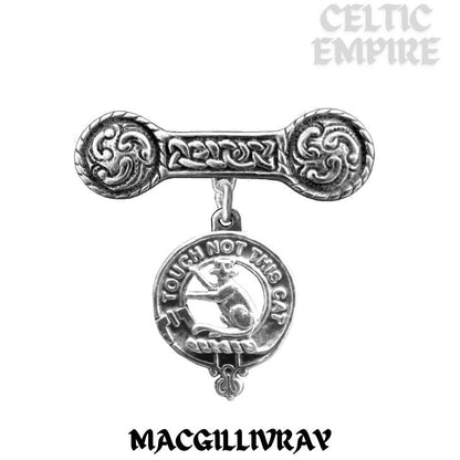 MacGillivray Family Clan Crest Iona Bar Brooch - Sterling Silver