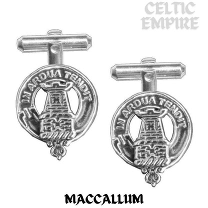 MacCallum Family Clan Crest Scottish Cufflinks; Pewter, Sterling Silver and Karat Gold