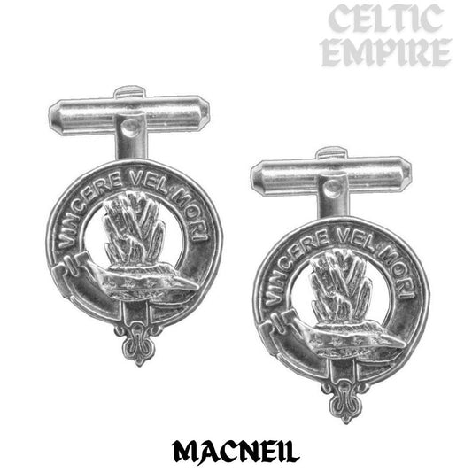 MacNeill Barra Family Clan Crest Scottish Cufflinks; Pewter, Sterling Silver and Karat Gold