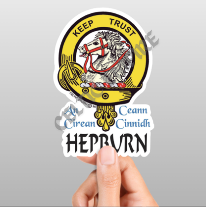 Hepburn Family Clan Crest Decal | Custom Scottish Heritage Car & Laptop Stickers