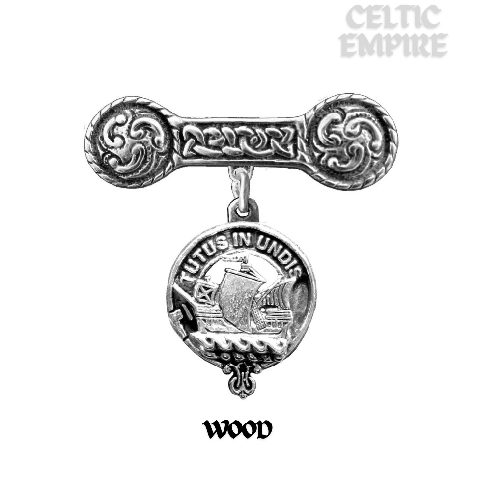 Wood Family Clan Crest Iona Bar Brooch - Sterling Silver