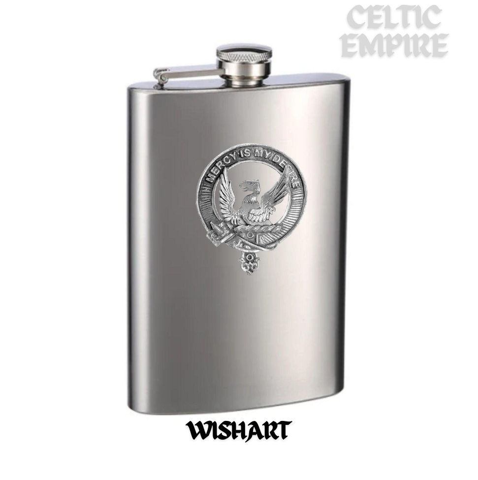 Wishart 8oz Family Clan Crest Scottish Badge Stainless Steel Flask