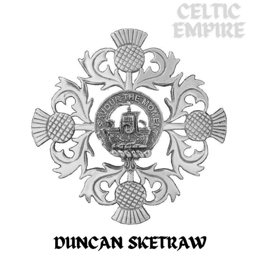 Duncan Sketraw Family Clan Crest Scottish Four Thistle Brooch
