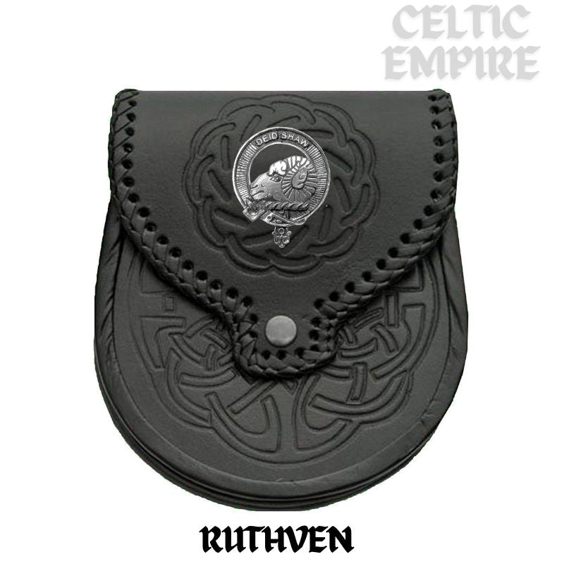 Ruthven Scottish Family Clan Badge Sporran, Leather
