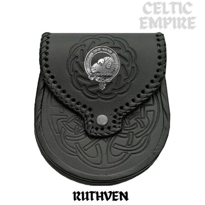 Ruthven Scottish Family Clan Badge Sporran, Leather