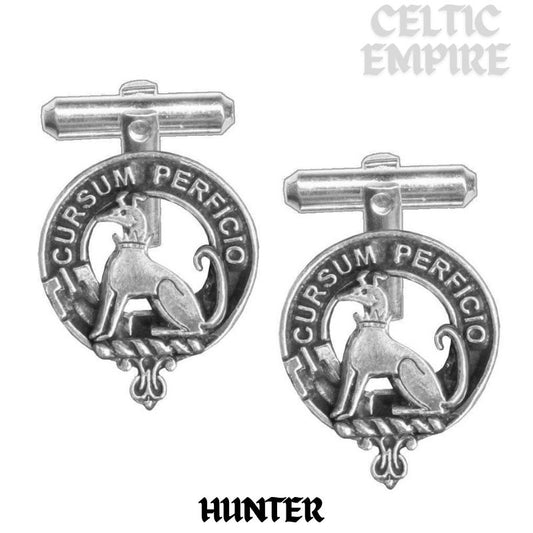 Hunter Family Clan Crest Scottish Cufflinks; Pewter, Sterling Silver and Karat Gold