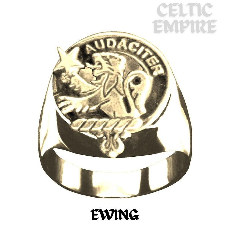 Ewing Scottish Family Clan Crest Ring  ~  Sterling Silver and Karat Gold