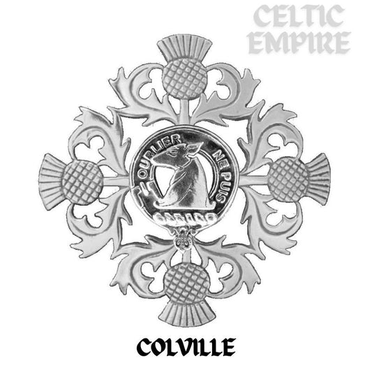 Colville Family Clan Crest Scottish Four Thistle Brooch