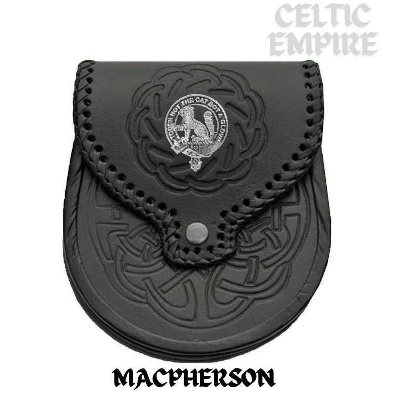 MacPherson Scottish Family Clan Badge Sporran, Leather