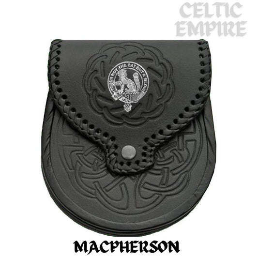 MacPherson Scottish Family Clan Badge Sporran, Leather