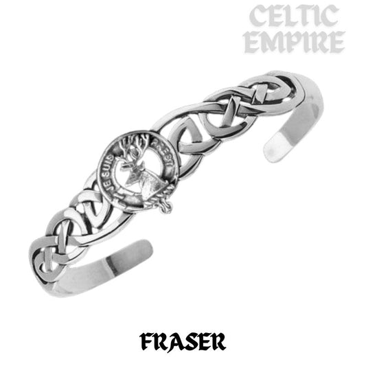 Outlander Inspired Fraser Family Clan Crest Celtic Cuff Bracelet, Interlace - Sterling Silver